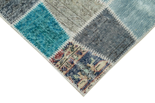 Handmade Area Rug | Durable Blue Patchwork Carpet - Turkish Vintage Cotton Wool Floor Covering