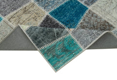 Handmade Area Rug | Durable Blue Patchwork Carpet - Turkish Vintage Cotton Wool Floor Covering