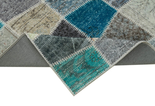 Handmade Area Rug | Durable Blue Patchwork Carpet - Turkish Vintage Cotton Wool Floor Covering