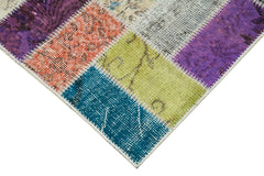 Handmade Area Rug - Blue Patchwork Cotton Wool Vintage Turkish Carpet 2'10''x9'10''