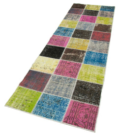 Kirk Yama Blue Patchwork Cotton Wool Handmade Area Rug 2'9'' x 9'9''