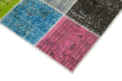 Kirk Yama Blue Patchwork Cotton Wool Handmade Area Rug 2'9'' x 9'9''
