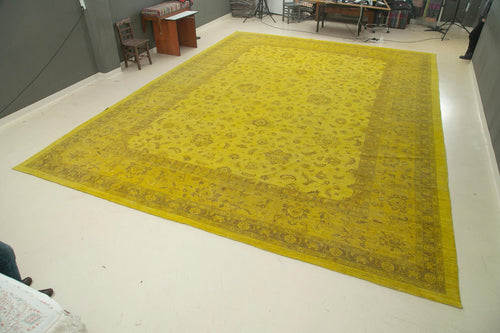 Tebriz Yellow Classic Cotton Wool Handmade Area Rug 14'5'' x 20'6''