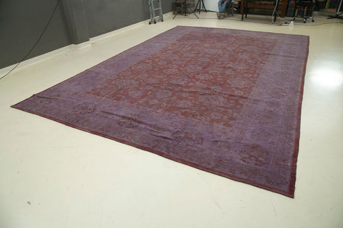 Tebriz Purple Classic Cotton Wool Handmade Area Rug 14'6'' x 17'1''