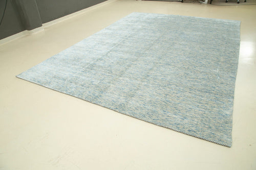 Handmade Area Rug - Classic Blue Tebriz Cotton Wool Vintage Turkish Carpet 9'9''x13'5''