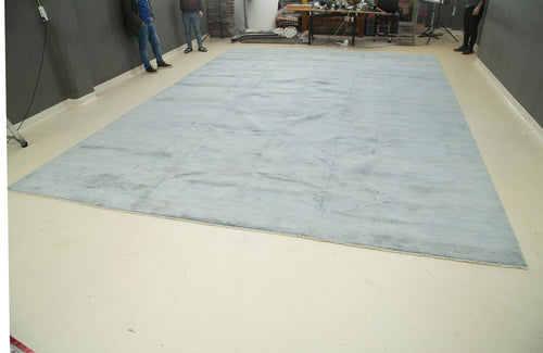 Handmade Area Rug – Classic Blue Turkish Wool Rug 14'1'' x 19'10'' Cotton Wool Carpet