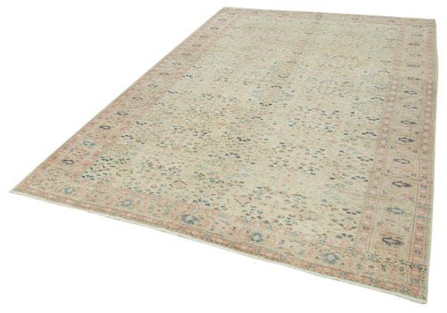 Kayseri Vintage Beige Vintage Cotton Wool Handmade Area Rug 6'7'' x 9'7''