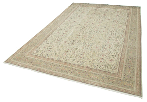 Kayseri Vintage Beige Vintage Cotton Wool Handmade Area Rug 6'7'' x 9'7''