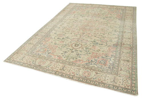Kayseri Vintage Beige Vintage Cotton Wool Handmade Area Rug 6'4'' x 9'6''