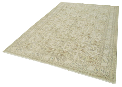 Kayseri Vintage Beige Vintage Cotton Wool Handmade Area Rug 6'5'' x 9'8''