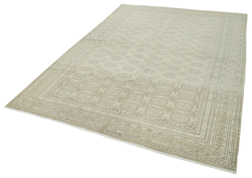 Kayseri Vintage Beige Vintage Cotton Wool Handmade Area Rug 6'5'' x 9'6''