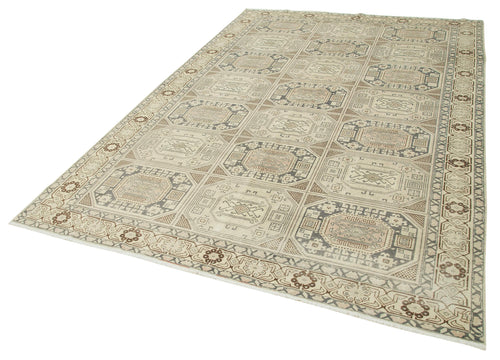 Kayseri Vintage Beige Vintage Cotton Wool Handmade Area Rug 6'5'' x 9'7''