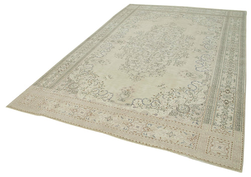 Kayseri Vintage Beige Vintage Cotton Wool Handmade Area Rug 6'9'' x 10'4''