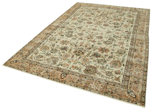 Kayseri Vintage Beige Vintage Cotton Wool Handmade Area Rug 6'3'' x 9'5''