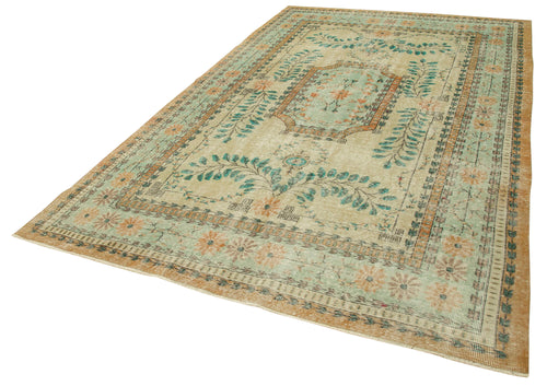 Kayseri Vintage Beige Vintage Cotton Wool Handmade Area Rug 6'7'' x 10'7''