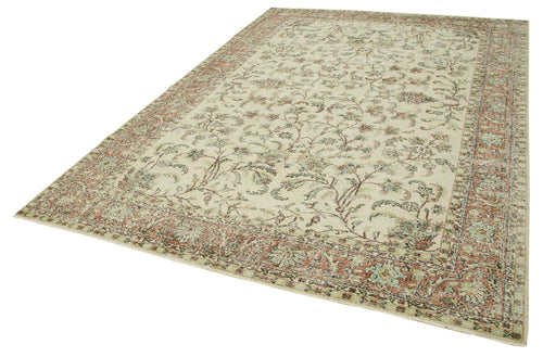 Kayseri Vintage Beige Vintage Cotton Wool Handmade Area Rug 7'1'' x 10'3''