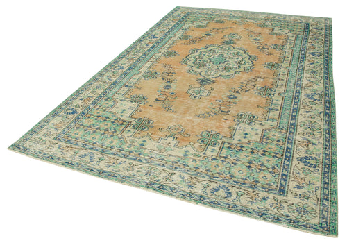 Handmade Area Rug - Vintage Cotton Wool Turkish Hand Knotted Beige Carpet 6'6''x10'2''
