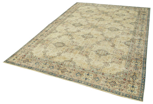 Kayseri Vintage Beige Vintage Cotton Wool Handmade Area Rug 6'8'' x 9'6''