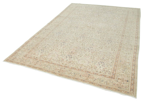 Kayseri Vintage Beige Vintage Cotton Wool Handmade Area Rug 6'7'' x 9'9''