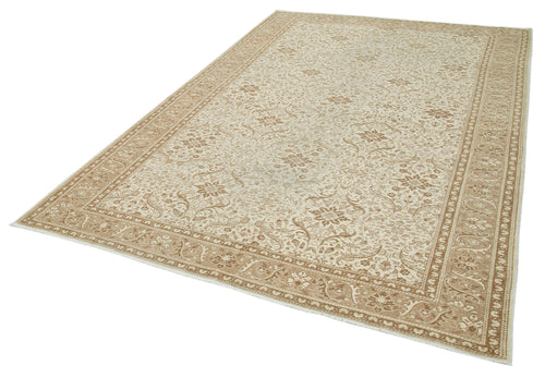 Kayseri Vintage Beige Vintage Cotton Wool Handmade Area Rug 6'7'' x 9'7''
