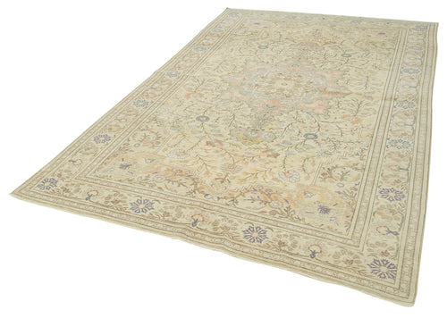 Kayseri Vintage Beige Vintage Cotton Wool Handmade Area Rug 6'4'' x 10'0''