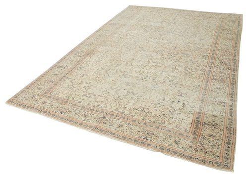 Kayseri Vintage Beige Vintage Cotton Wool Handmade Area Rug 6'4'' x 9'8''