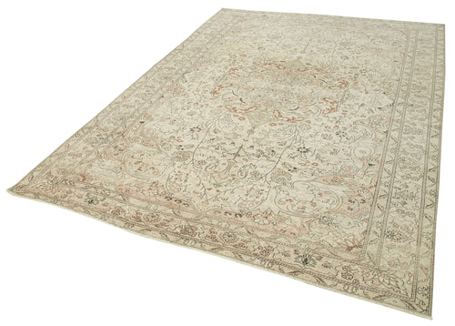 Kayseri Vintage Beige Vintage Cotton Wool Handmade Area Rug 6'6'' x 9'6''