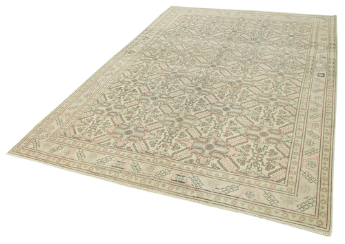 Kayseri Vintage Beige Vintage Cotton Wool Handmade Area Rug 6'4'' x 9'5''