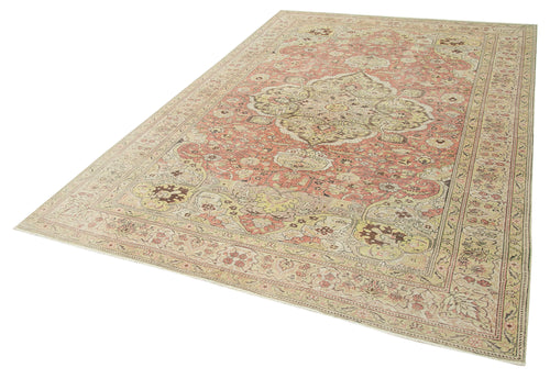 Kayseri Vintage Beige Vintage Cotton Wool Handmade Area Rug 6'4'' x 9'9''