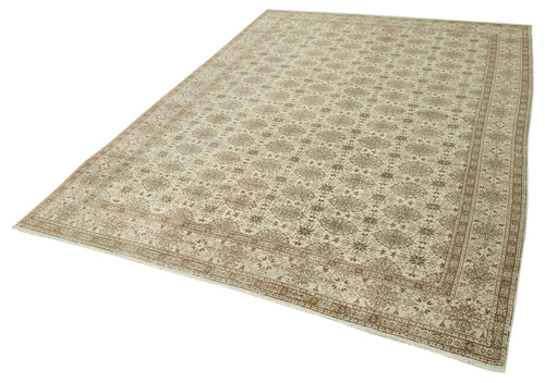 Kayseri Vintage Beige Vintage Cotton Wool Handmade Area Rug 6'5'' x 9'9''