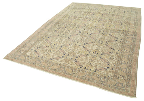 Kayseri Vintage Beige Vintage Cotton Wool Handmade Area Rug 6'7'' x 9'9''