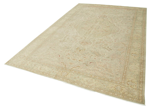 Kayseri Vintage Beige Vintage Cotton Wool Handmade Area Rug 6'8'' x 10'8''