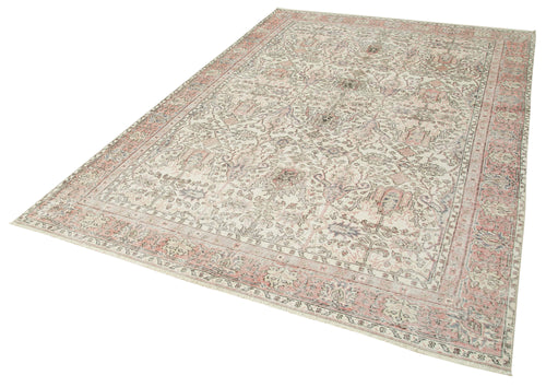 Kayseri Vintage Beige Vintage Cotton Wool Handmade Area Rug 6'3'' x 9'5''