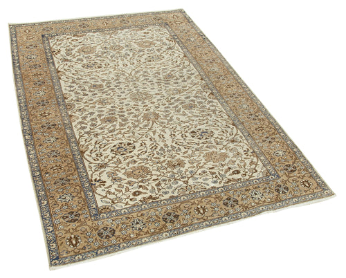 Kayseri Vintage Beige Vintage Cotton Wool Handmade Area Rug 3'10'' x 5'7''