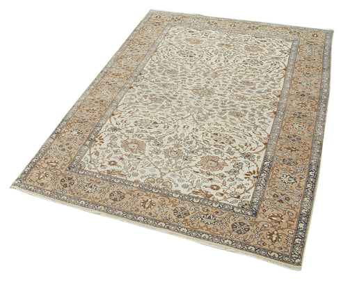 Kayseri Vintage Beige Vintage Cotton Wool Handmade Area Rug 3'10'' x 5'7''