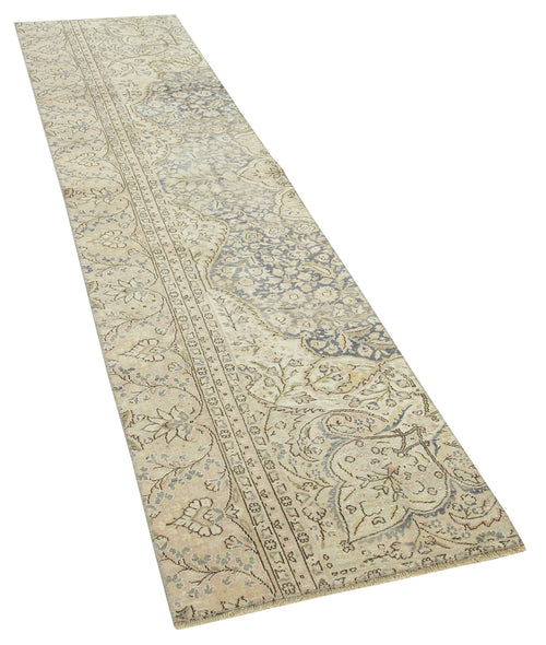 Kayseri Vintage Beige Vintage Cotton Wool Handmade Area Rug 2'2'' x 9'0''