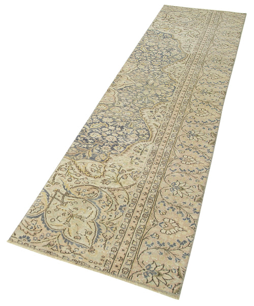 Kayseri Vintage Beige Vintage Cotton Wool Handmade Area Rug 2'2'' x 9'0''