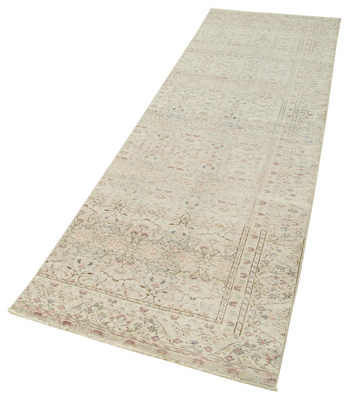 Kayseri Vintage Beige Vintage Cotton Wool Handmade Area Rug 2'7'' x 9'3''
