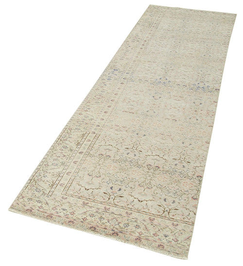 Kayseri Vintage Beige Vintage Cotton Wool Handmade Area Rug 2'7'' x 9'3''