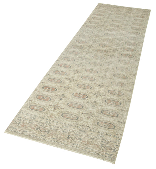 Kayseri Vintage Beige Vintage Cotton Wool Handmade Area Rug 2'6'' x 9'4''