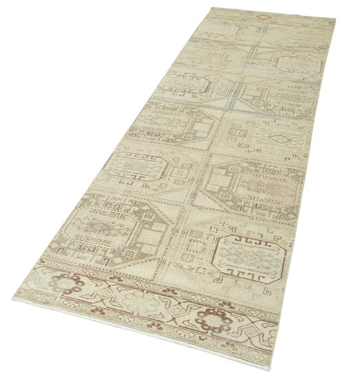 Kayseri Vintage Beige Vintage Cotton Wool Handmade Area Rug 2'7'' x 9'11''