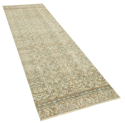 Kayseri Vintage Beige Vintage Cotton Wool Handmade Area Rug 2'7'' x 8'11''