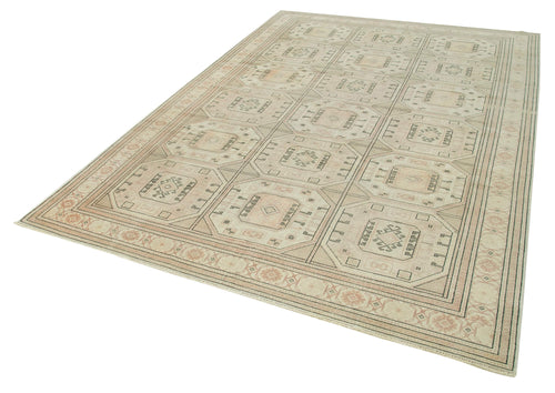 Kayseri Vintage Beige Vintage Cotton Wool Handmade Area Rug 6'7'' x 9'8''