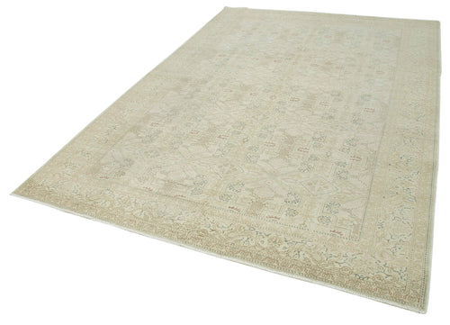 Kayseri Vintage Beige Vintage Cotton Wool Handmade Area Rug 6'5'' x 9'9''