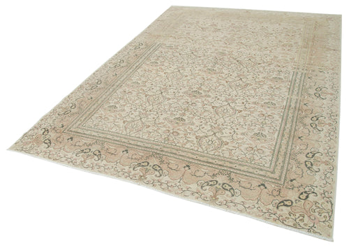 Kayseri Vintage Beige Vintage Cotton Wool Handmade Area Rug 6'7'' x 9'7''