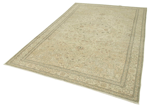Kayseri Vintage Beige Vintage Cotton Wool Handmade Area Rug 6'6'' x 9'10''