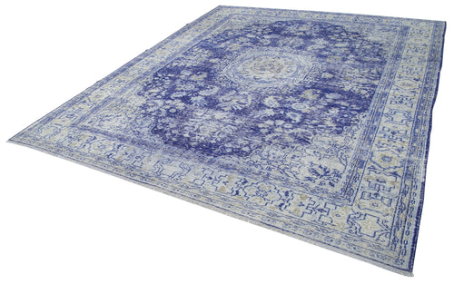 Kayseri Vintage Blue Vintage Cotton Wool Handmade Area Rug 9'4'' x 11'0''