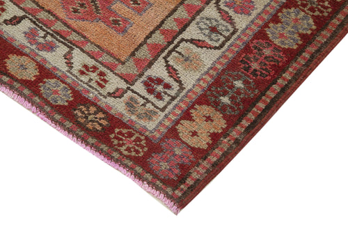 Vintage Herki Red Vintage Cotton Wool Handmade Area Rug 2'11'' x 12'9''