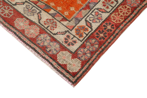 Vintage Herki Red Vintage Cotton Wool Handmade Area Rug 3'1'' x 12'0''