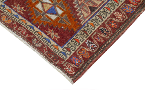 Vintage Herki Red Vintage Cotton Wool Handmade Area Rug 2'9'' x 11'4''